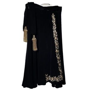 Black Velvet Wrap Skirt Gold Floral Embroidery Handmade in India S\M